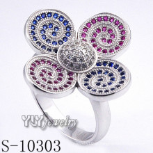 925 prata esterlina zircônia mulheres flor anel (s-10303)